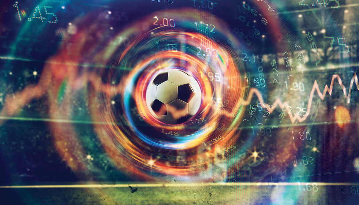 soccer ball passing through swirling digital goal