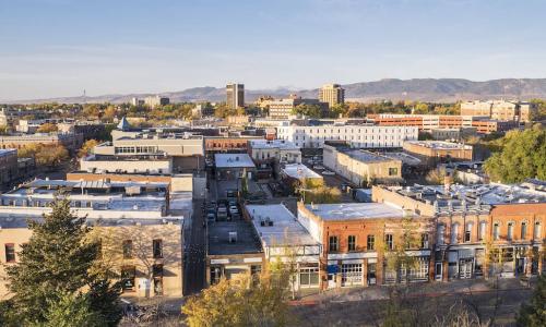 Aerial view of downtown Fort Collins, Colorado