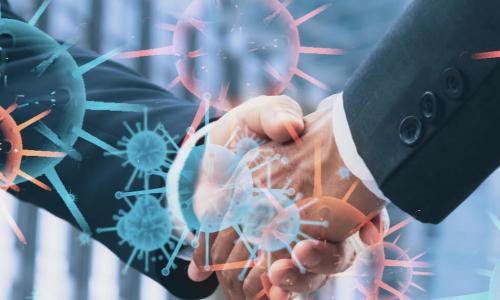 handshake with coronavirus and financial images