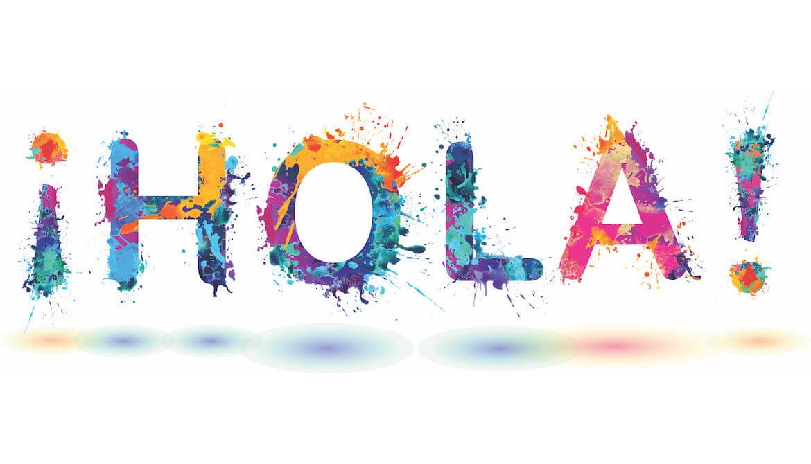 Graphic of HOLA written in colorful paint splatters