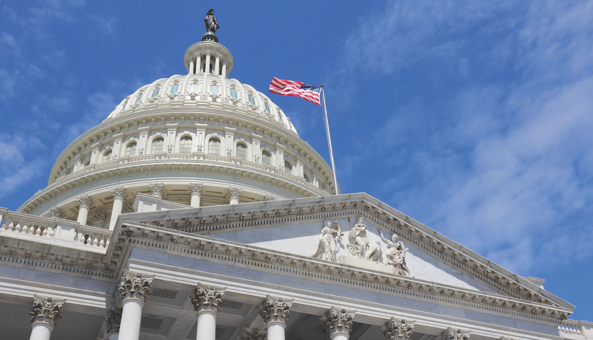 US Capitol Building with flag