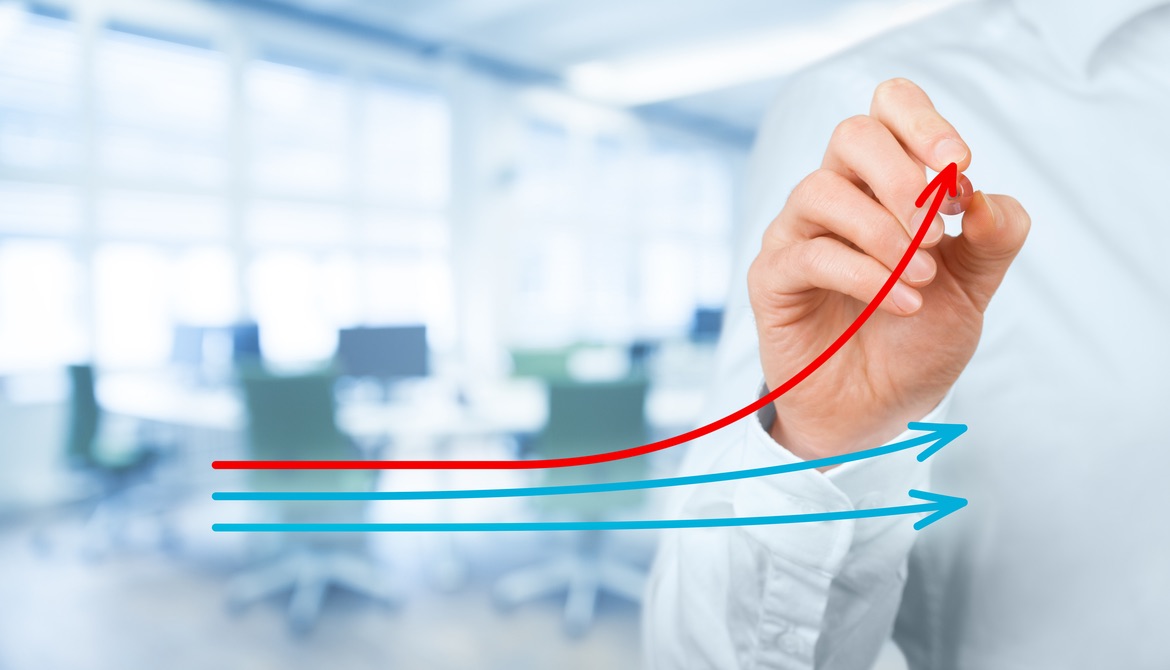 business man drawing financial graph