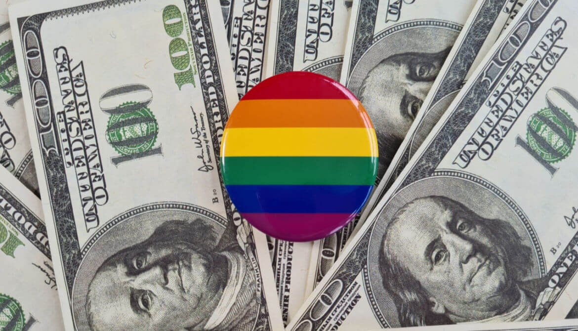 rainbow button on money