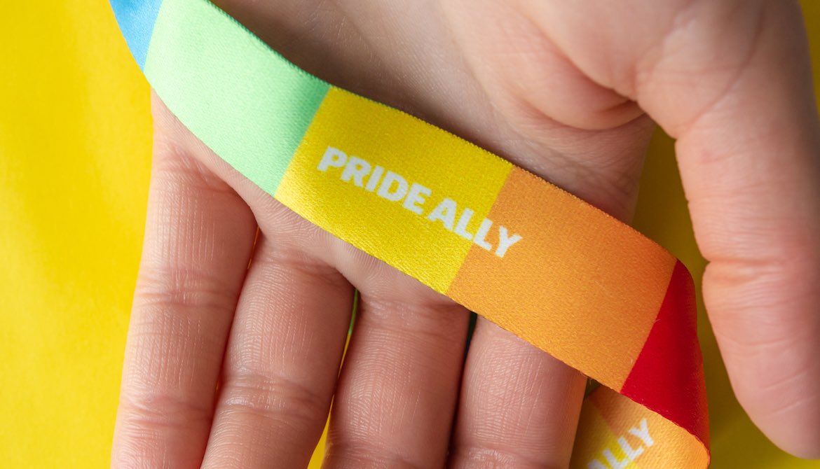 pride ally rainbow lanyard hand