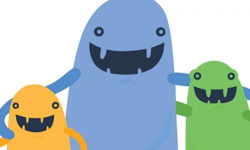 an illustration of three smiling monsters