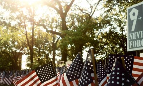 US flags never forget sign