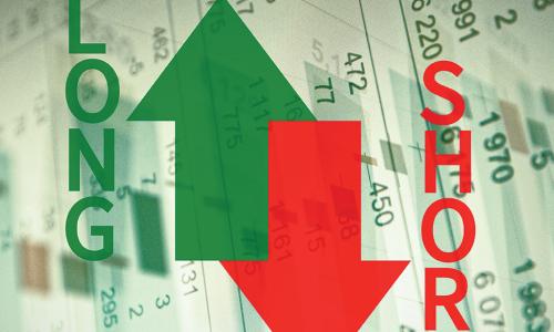 green arrow pointing up labelled LONG and red arrow pointing down labelled SHORT